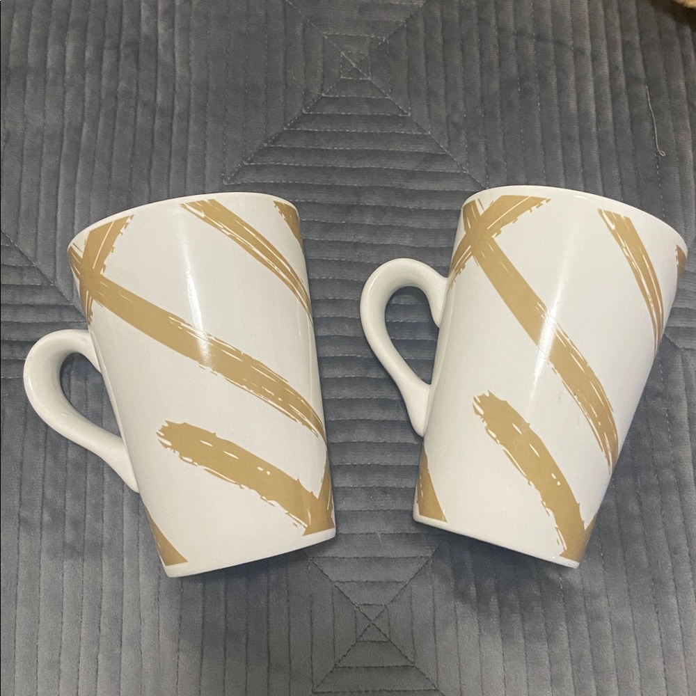 White Mugs With Brown Brushstrokes